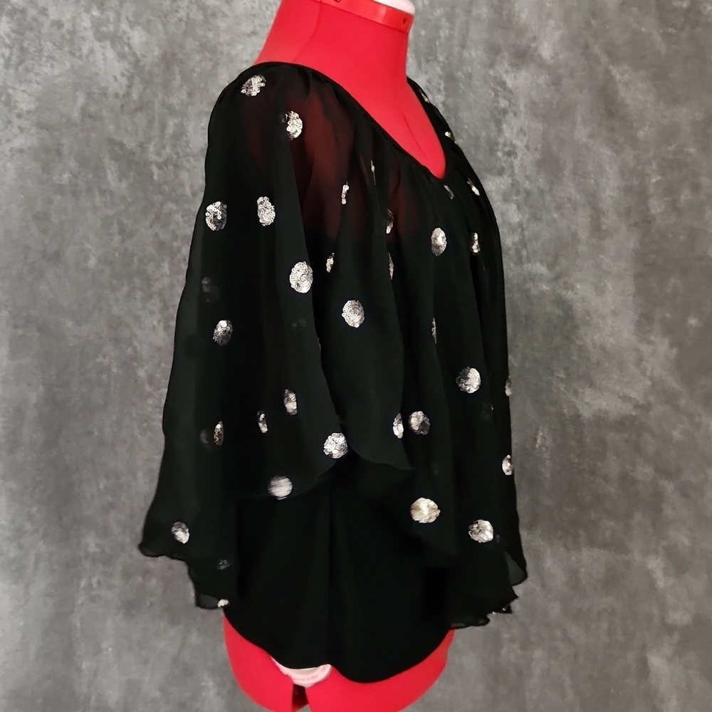 CATO women's black blouse with gold sequins size S - Picture 2 of 12